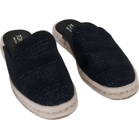 TOMS Santiago Espadrille Mule Flats Black Slip-On Women US 9 EU 40 - Picture 1 of 6